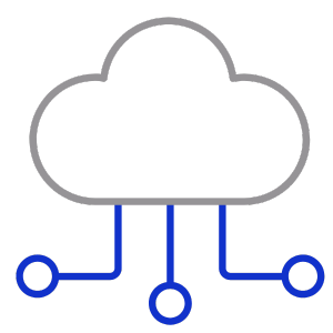 Icon of a cloud with three connections below, representing cloud computing and data management.
