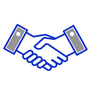 Icon of two hands shaking, representing partnership and cooperation.